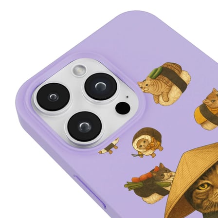 iPhone 14 Pro Lila Kedi Tasarımlı Gimbap Cat Renkli Silikon Telefon Kılıfı