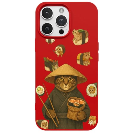 iPhone 13 Pro Kırmızı Kedi Tasarımlı Gimbap Cat Renkli Silikon Telefon Kılıfı