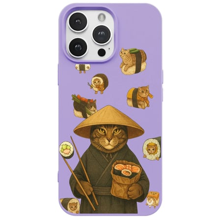 iPhone 13 Pro Lila Kedi Tasarımlı Gimbap Cat Renkli Silikon Telefon Kılıfı