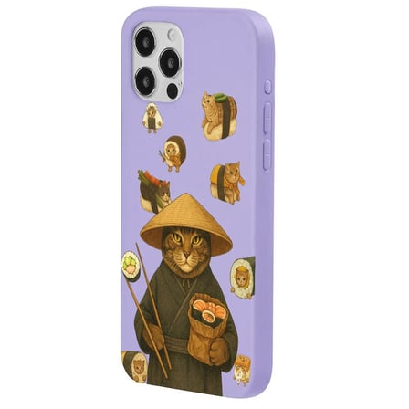 iPhone 13 Pro Lila Kedi Tasarımlı Gimbap Cat Renkli Silikon Telefon Kılıfı