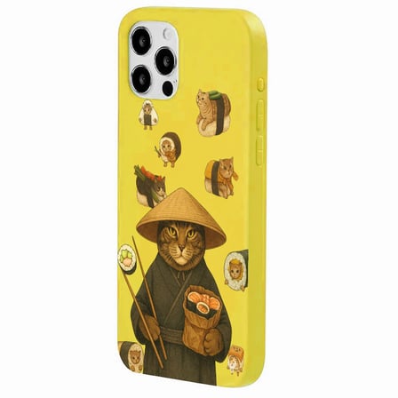iPhone 11 Pro Max Sarı Kedi Tasarımlı Gimbap Cat Renkli Silikon Telefon Kılıfı