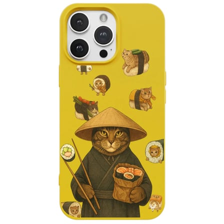 iPhone 11 Pro Sarı Kedi Tasarımlı Gimbap Cat Renkli Silikon Telefon Kılıfı