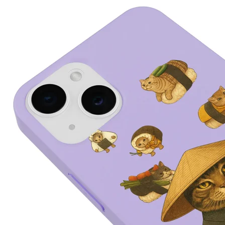iPhone 15 Plus Lila Kedi Tasarımlı Gimbap Cat Renkli Silikon Telefon Kılıfı