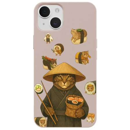 iPhone 15 Pudra Kedi Tasarımlı Gimbap Cat Renkli Silikon Telefon Kılıfı