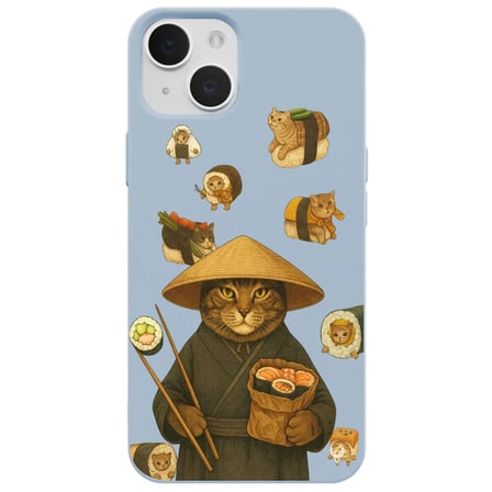 iPhone 14 Mavi Kedi Tasarımlı Gimbap Cat Renkli Silikon Telefon Kılıfı