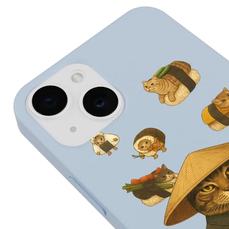 iPhone 14 Mavi Kedi Tasarımlı Gimbap Cat Renkli Silikon Telefon Kılıfı