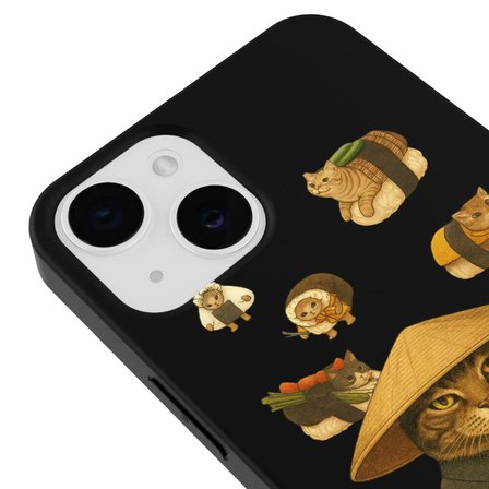 iPhone 13 Siyah Kedi Tasarımlı Gimbap Cat Renkli Silikon Telefon Kılıfı
