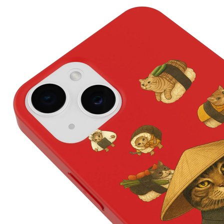 iPhone 13 Kırmızı Kedi Tasarımlı Gimbap Cat Renkli Silikon Telefon Kılıfı