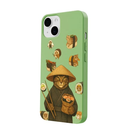 iPhone 13 Yeşil Kedi Tasarımlı Gimbap Cat Renkli Silikon Telefon Kılıfı