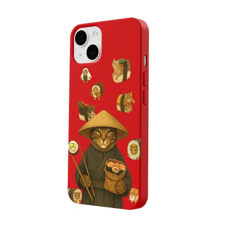 iPhone 12 Kırmızı Kedi Tasarımlı Gimbap Cat Renkli Silikon Telefon Kılıfı