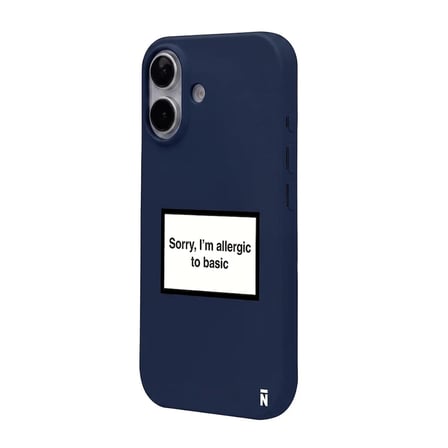 iPhone 17 Lacivert Lansman Renkli Silikon I'm Allergic Yazılı Kamera Korumalı Telefon Kılıf