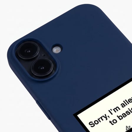 iPhone 17 Lacivert Lansman Renkli Silikon I'm Allergic Yazılı Kamera Korumalı Telefon Kılıf