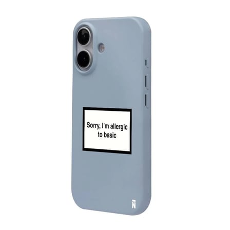 iPhone 17 Mavi Lansman Renkli Silikon I'm Allergic Yazılı Kamera Korumalı Telefon Kılıf
