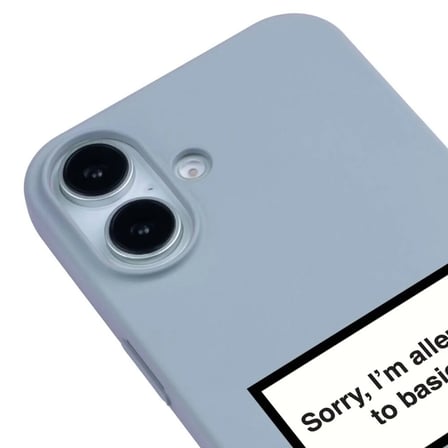 iPhone 17 Mavi Lansman Renkli Silikon I'm Allergic Yazılı Kamera Korumalı Telefon Kılıf