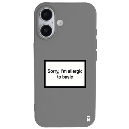 iPhone 16 Gri Lansman Renkli Silikon I'm Allergic Yazılı Kamera Korumalı Telefon Kılıf