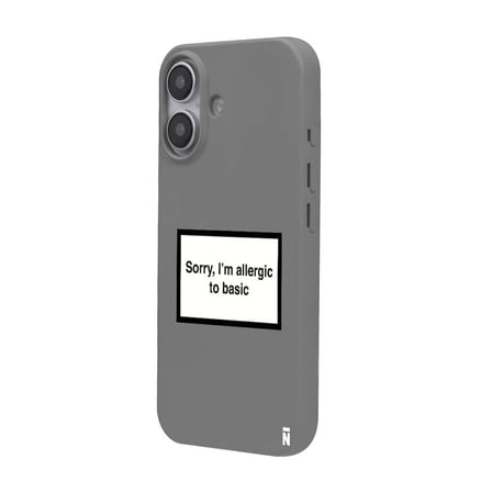 iPhone 16 Gri Lansman Renkli Silikon I'm Allergic Yazılı Kamera Korumalı Telefon Kılıf