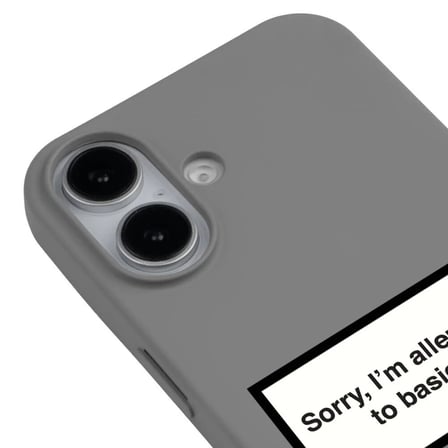iPhone 16 Gri Lansman Renkli Silikon I'm Allergic Yazılı Kamera Korumalı Telefon Kılıf