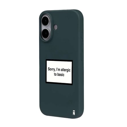 iPhone 16 Haki Lansman Renkli Silikon I'm Allergic Yazılı Kamera Korumalı Telefon Kılıf