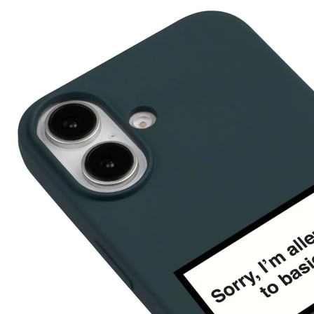 iPhone 16 Haki Lansman Renkli Silikon I'm Allergic Yazılı Kamera Korumalı Telefon Kılıf