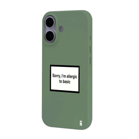 iPhone 16 Yeşil Lansman Renkli Silikon I'm Allergic Yazılı Kamera Korumalı Telefon Kılıf