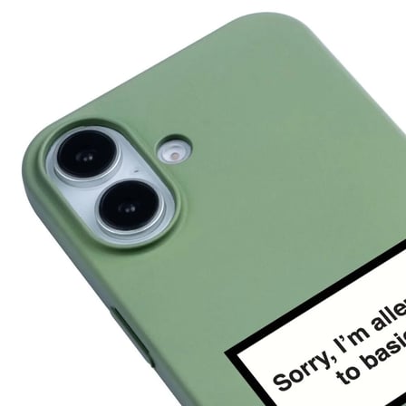 iPhone 16 Yeşil Lansman Renkli Silikon I'm Allergic Yazılı Kamera Korumalı Telefon Kılıf