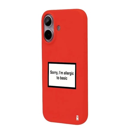 iPhone 16 Kırmızı Lansman Renkli Silikon I'm Allergic Yazılı Kamera Korumalı Telefon Kılıf
