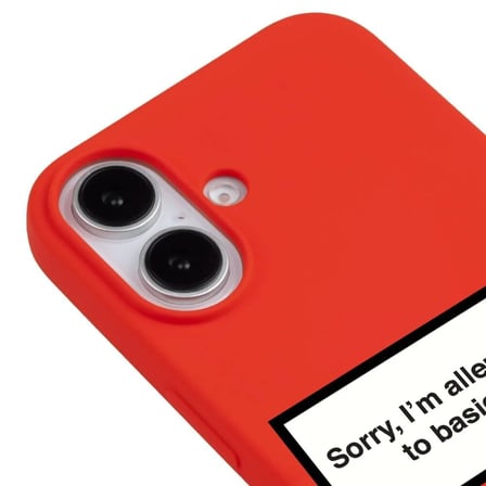 iPhone 16 Kırmızı Lansman Renkli Silikon I'm Allergic Yazılı Kamera Korumalı Telefon Kılıf