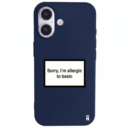 iPhone 16 Plus Lacivert Lansman Renkli Silikon I'm Allergic Yazılı Kamera Korumalı Telefon Kılıf
