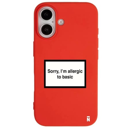 iPhone 16 Plus Kırmızı Lansman Renkli Silikon I'm Allergic Yazılı Kamera Korumalı Telefon Kılıf