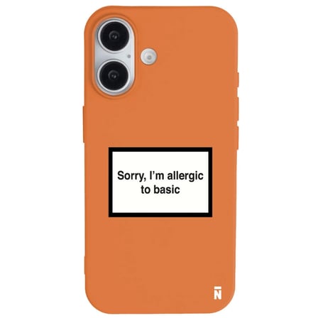 iPhone 16 Plus Turuncu Lansman Renkli Silikon I'm Allergic Yazılı Kamera Korumalı Telefon Kılıf