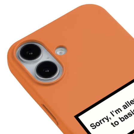 iPhone 16 Plus Turuncu Lansman Renkli Silikon I'm Allergic Yazılı Kamera Korumalı Telefon Kılıf