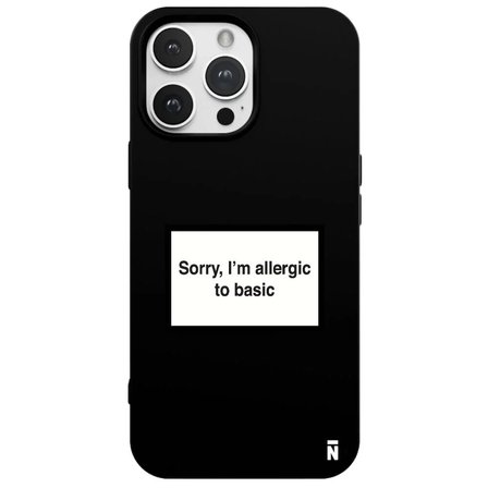 iPhone 16 Pro Max Siyah Lansman Renkli Silikon I'm Allergic Yazılı Kamera Korumalı Telefon Kılıf