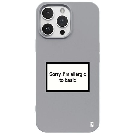 iPhone 16 Pro Max Gri Lansman Renkli Silikon I'm Allergic Yazılı Kamera Korumalı Telefon Kılıf