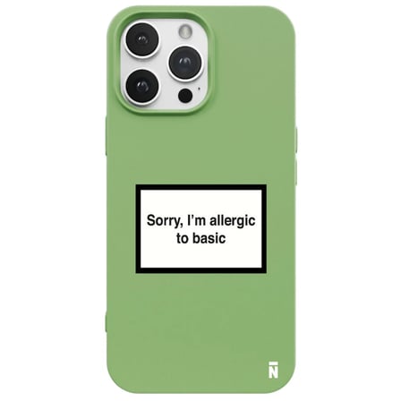 iPhone 16 Pro Max Yeşil Lansman Renkli Silikon I'm Allergic Yazılı Kamera Korumalı Telefon Kılıf
