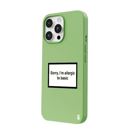iPhone 16 Pro Max Yeşil Lansman Renkli Silikon I'm Allergic Yazılı Kamera Korumalı Telefon Kılıf