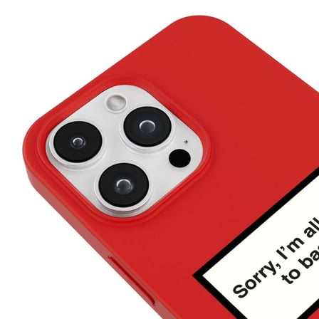 iPhone 14 Pro Max Kırmızı Lansman Renkli Silikon I'm Allergic Yazılı Kamera Korumalı Telefon Kılıf