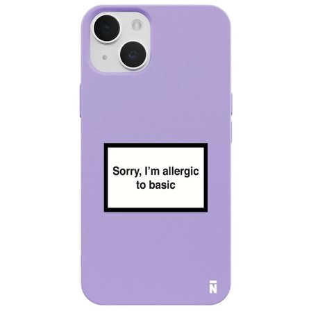 iPhone 15 Plus Lila Lansman Renkli Silikon I'm Allergic Yazılı Kamera Korumalı Telefon Kılıf
