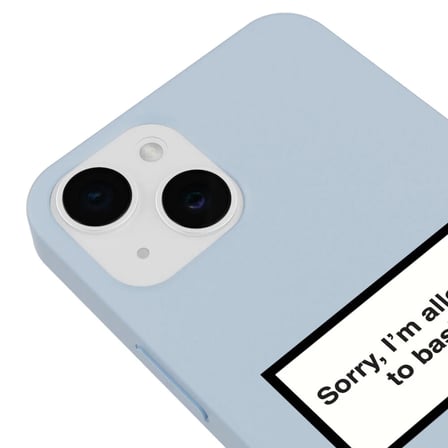 iPhone 14 Plus Mavi Lansman Renkli Silikon I'm Allergic Yazılı Kamera Korumalı Telefon Kılıf