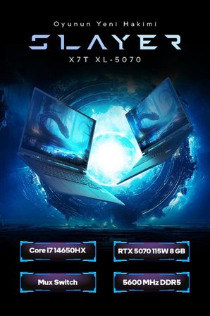Game Garaj Slayer X7T XL-5070 C3 Intel Core i7 14650HX 32GB RAM 2TB SSD RTX5070 18" 180Hz QHD+ IPS FreeDOS Oyuncu Laptop