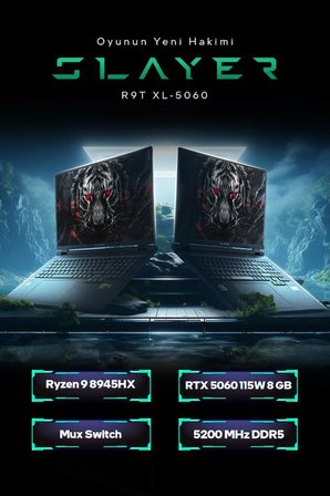 Game Garaj Slayer R9T XL-5060 C7 AMD Ryzen 9 8945HX 16GB RAM 1TB SSD RTX5060 18" 144Hz WUXGA IPS FreeDOS Oyuncu Laptop