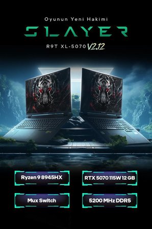Game Garaj Slayer R9T XL-5070 V2.12 C2 AMD Ryzen 9 8945HX 32GB RAM 2TB SSD RTX5070 18" 180Hz QHD+ IPS FeeDOS Gaming Laptop