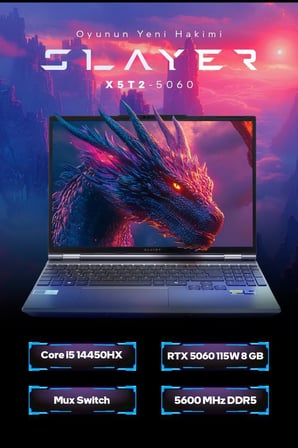 Game Garaj Slayer X5T2-5060 C3 Intel Core i5 14450HX 32GB RAM 1TB SSD RTX5060 15.3" 165Hz QHD+ IPS FreeDOS Gaming Laptop