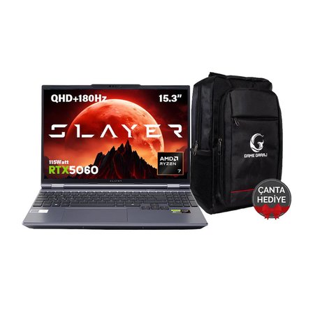 Game Garaj Slayer R7T2-5060 C1 AMD Ryzen 7 255 16GB RAM 500GB SSD RTX5060 15.3" 180Hz QHD+ IPS FreeDOS Gaming Laptop