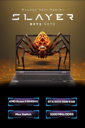 Game Garaj Slayer R9T2-5070 C2 AMD Ryzen 9 8945HX 16GB RAM 1TB SSD RTX5070 15.3" 180Hz QHD+ IPS FreeDOS Gaming Laptop