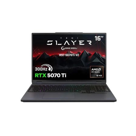 Game Garaj Slayer R9T-5070Ti V2 C4 AMD Ryzen 9 9955HX 32GB RAM 1TB SSD RTX5070Ti 16" 300Hz QHD+ IPS FreeDOS Gaming Laptop