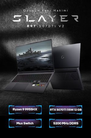 Game Garaj Slayer R9T-5070Ti V2 C4 AMD Ryzen 9 9955HX 32GB RAM 1TB SSD RTX5070Ti 16" 300Hz QHD+ IPS FreeDOS Gaming Laptop