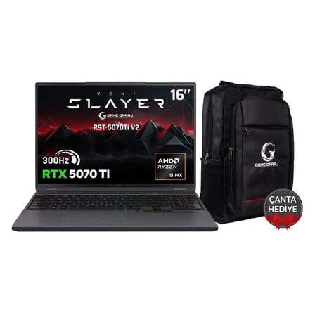 Game Garaj Slayer R9T-5070Ti V2 C5 AMD Ryzen 9 9955HX 32GB RAM 2TB SSD RTX5070Ti 16" 300Hz QHD+ IPS FreeDOS Gaming Laptop