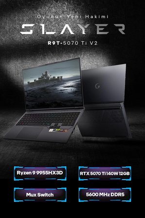 Game Garaj Slayer R9T-5070Ti V2 C6 AMD Ryzen 9 9955HX 64GB RAM 2TB SSD RTX5070Ti 16" 300Hz QHD+ IPS FreeDOS Gaming Laptop
