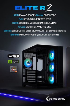 Game Garaj Elite R2 AMD R5 7500F RTX5070 32GB RAM 1TB SSD FreeDOS Oyuncu OEM Paket