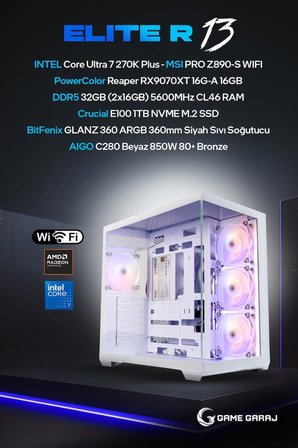 Game Garaj Elite R13 Intel U7 270K Plus RX9070XT 32GB RAM 1TB SSD 360mm Sıvı Soğt FreeDOS Oyuncu OEM Paket